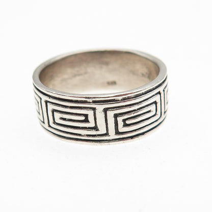 925 Sterling Silver Vintage Greek Maze Oxidized Band Ring Size 6.75