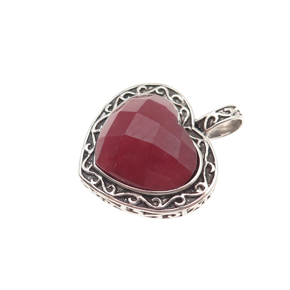 ATI Annika Witt 925 Sterling Silver Vintage Real Cherry Tourmaline Heart Pendant
