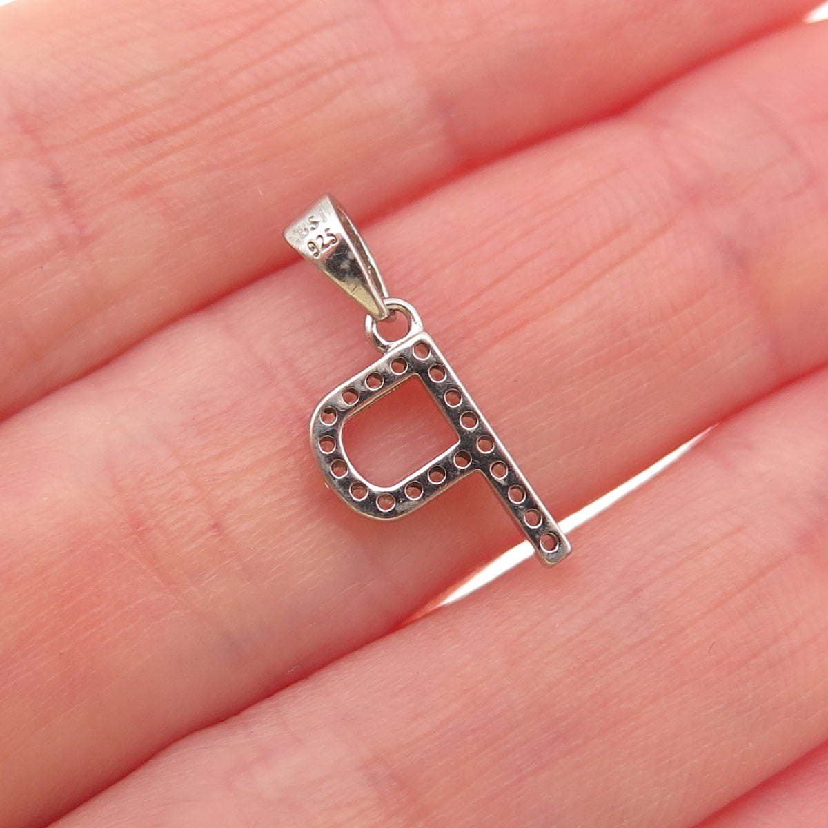 925 Sterling Silver Round-Cut C Z Letter P Initial Mini Charm Pendant