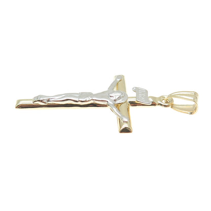 14K Yellow & White Gold Crucifix Cross Religious Charm Pendant