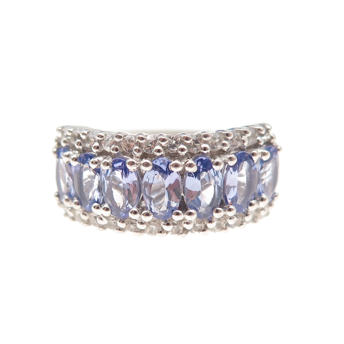 Chuck Clemency 925 Sterling Silver Real Tanzanite & White Topaz Ring Size 5.25