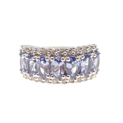 Chuck Clemency 925 Sterling Silver Real Tanzanite & White Topaz Ring Size 5.25