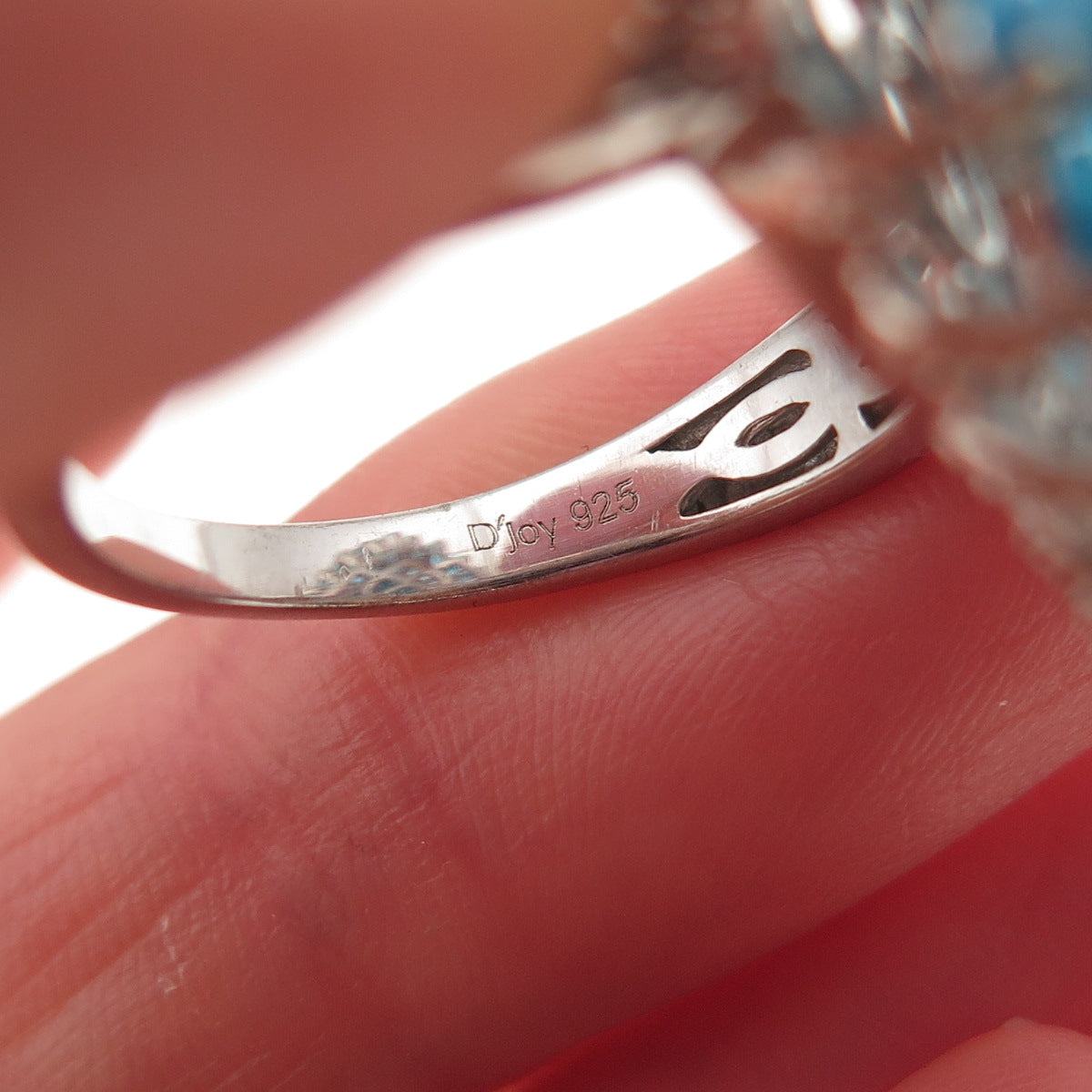 D'Joy 925 Sterling Silver Real Sleeping Beauty Turquoise & Apatite Ring Size 8