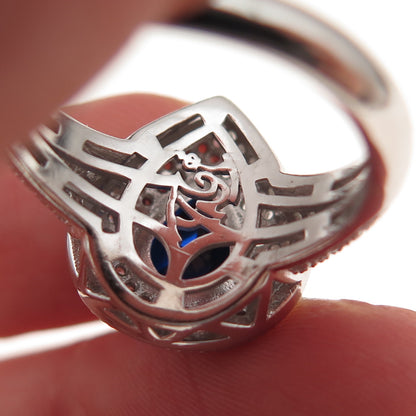 Yagi 925 Sterling Silver Lab-Created White Sapphire & Blue C Z Ring Size 7
