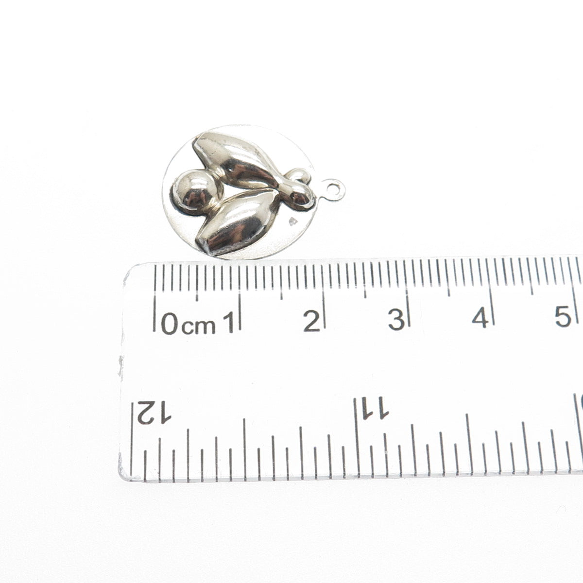 BEAU 925 Sterling Silver Vintage Bowling Minimalist Charm Pendant
