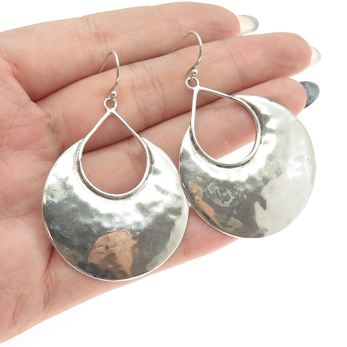 925 Sterling Silver Vintage Hammered Finish Dangling Earrings