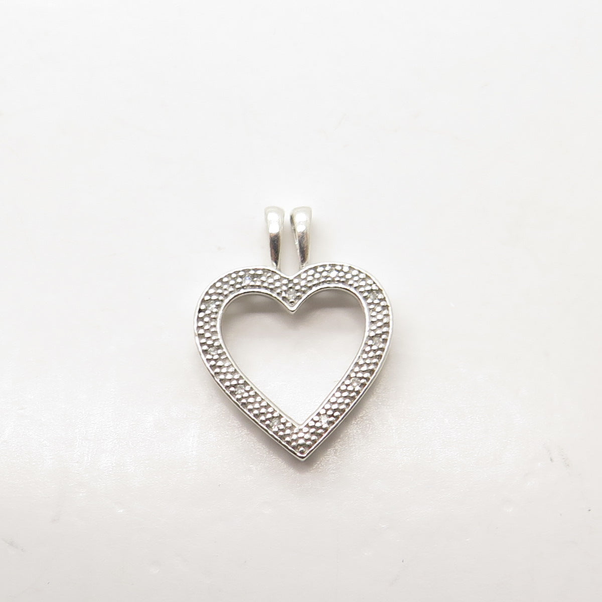 925 Sterling Silver Real Round-Cut Diamond Heart Pendant