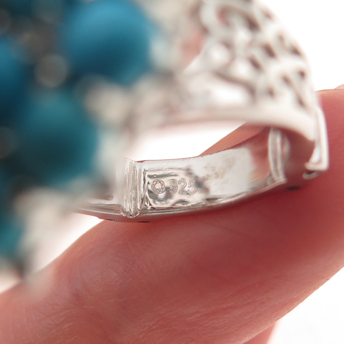 925 Sterling Silver Real Turquoise Amethyst & White Topaz Ring Size 8