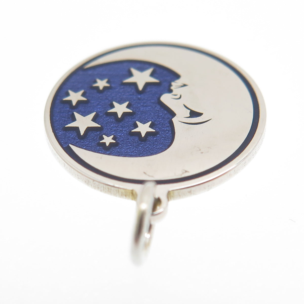 925 Sterling Silver Purple Enamel Crescent Round Tag Minimalist Charm Pendant