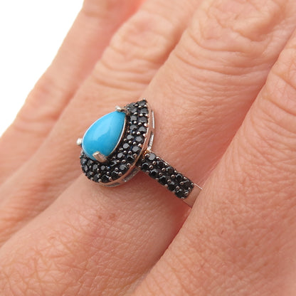 Chuck Clemency 925 Sterling Silver Real Turquoise & Black Spinel Ring Size 8