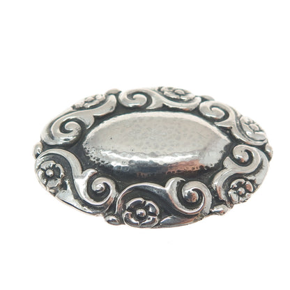 800 Silver Antique Art Deco Forget Me Knot Flower Oxidized Pin Brooch