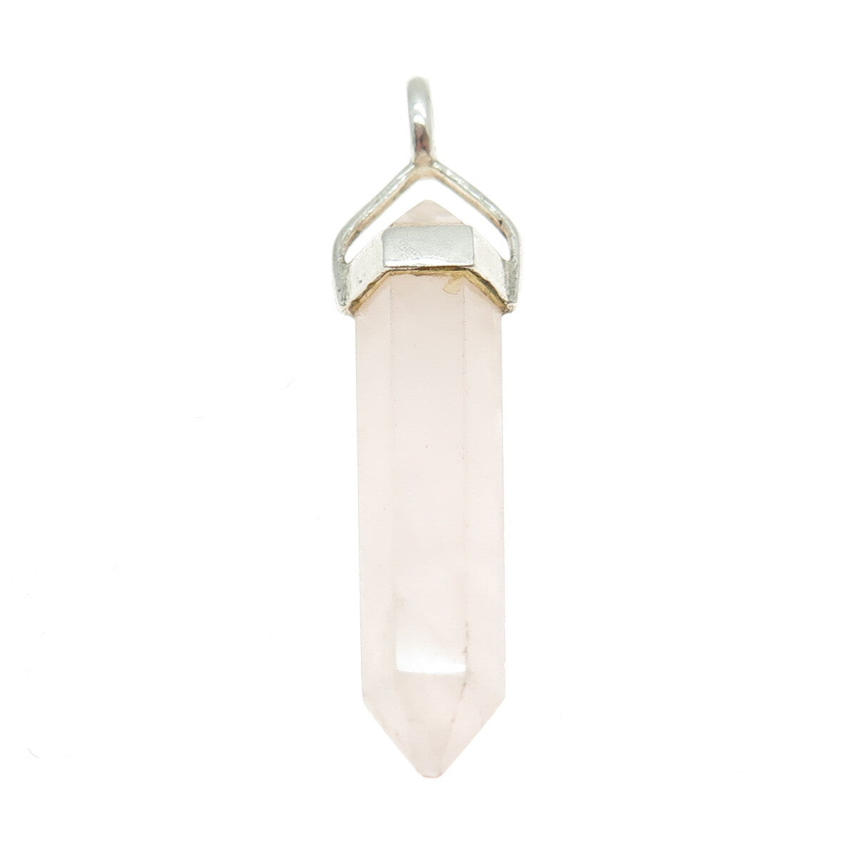 925 Sterling Silver Vintage Real Rose Quartz Amulet Pendant