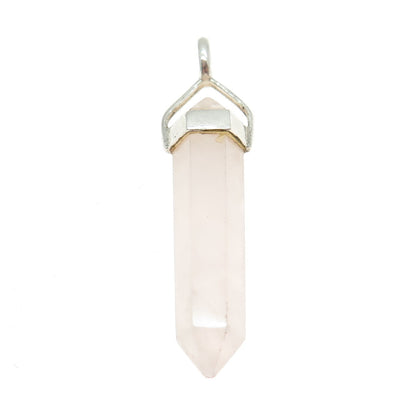925 Sterling Silver Vintage Real Rose Quartz Amulet Pendant