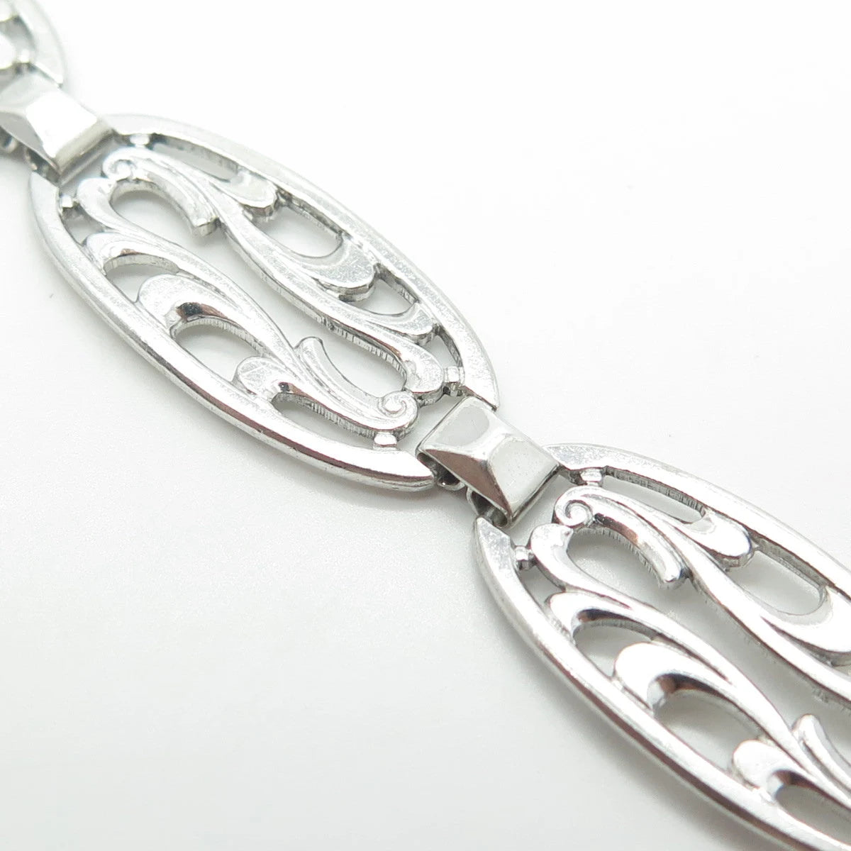 925 Sterling Silver Antique Art Deco Harry S Bick Swirl Panel Link Bracelet 7"