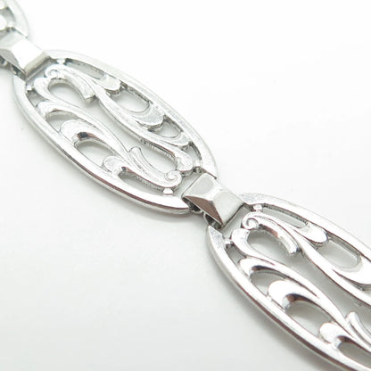 925 Sterling Silver Antique Art Deco Harry S Bick Swirl Panel Link Bracelet 7"