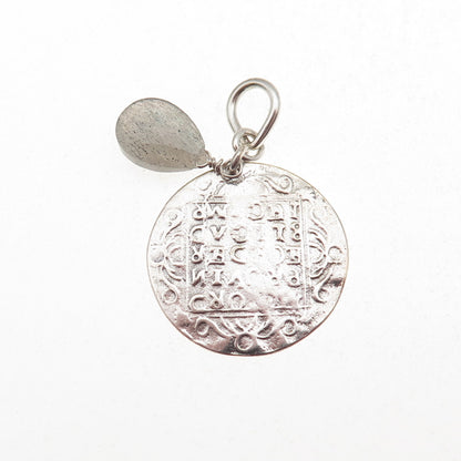 925 Sterling Silver Vintage Real Labradorite Venetian Coin Charm Pendant