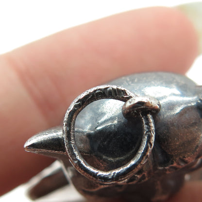 800 Silver Vintage Cat Puffy Hollow Oxidized Pendant