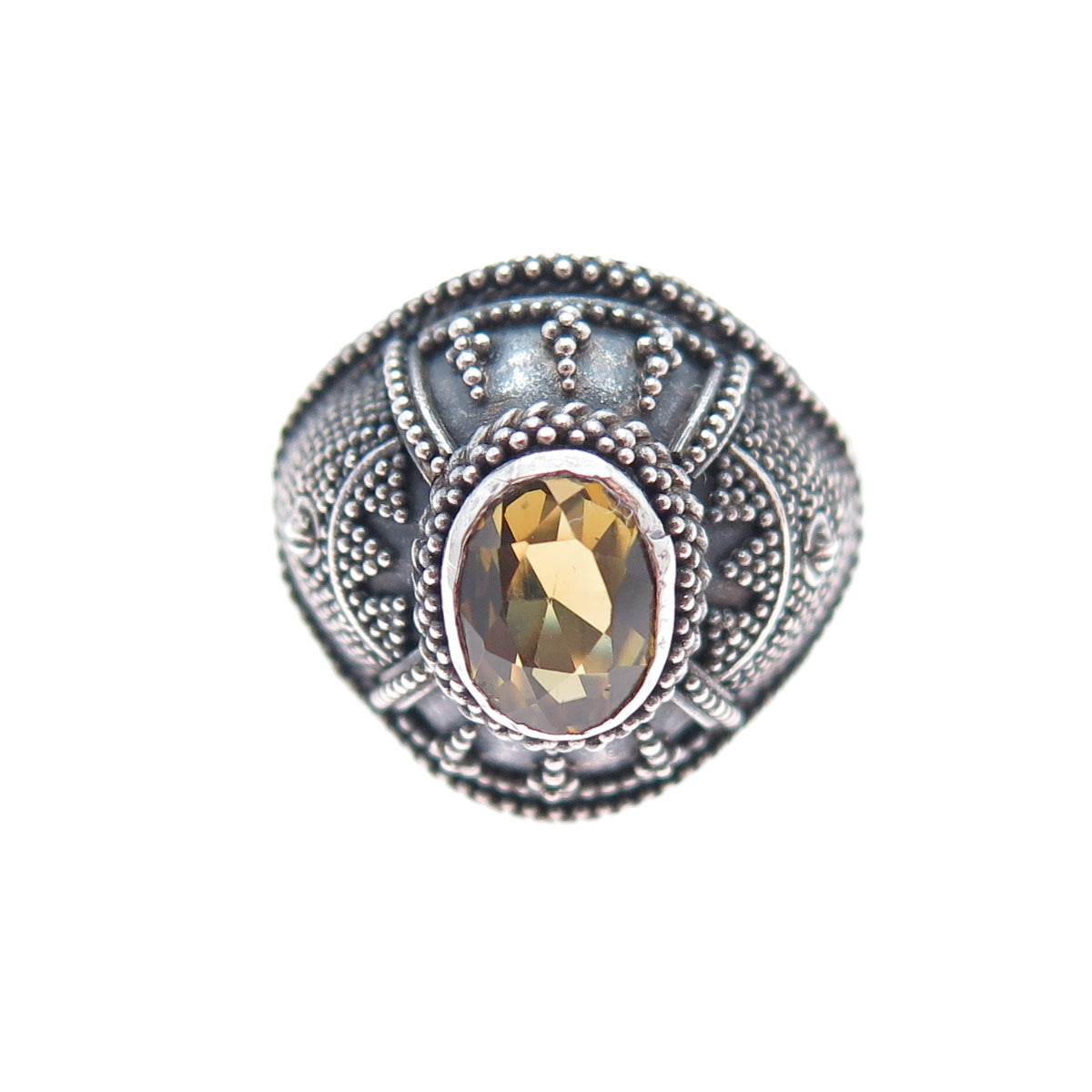 OKA BALI Sterling Silver Vintage Real Citrine Granulated Oxidized Ring Size 6.25