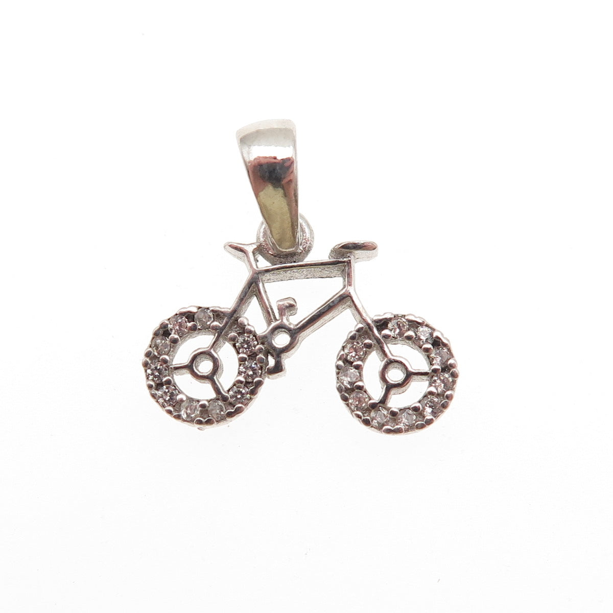 925 Sterling Silver Round-Cut C Z Bicycle Mini Charm Pendant