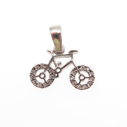 925 Sterling Silver Round-Cut C Z Bicycle Mini Charm Pendant