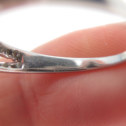 925 Sterling Silver Real Round-Cut Diamond & Black Spinel Bypass Ring Size 7.75