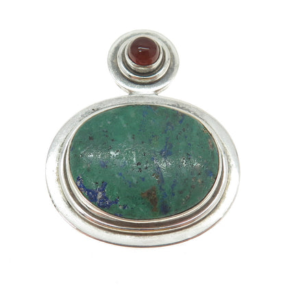 925 Sterling Silver Vintage Real Azurite & Carnelian Modernist Pendant