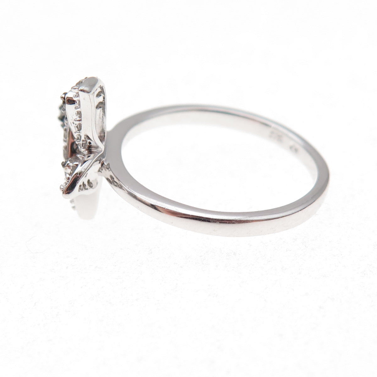 925 Sterling Silver Real Black & White Diamond Butterfly Ring Size 7