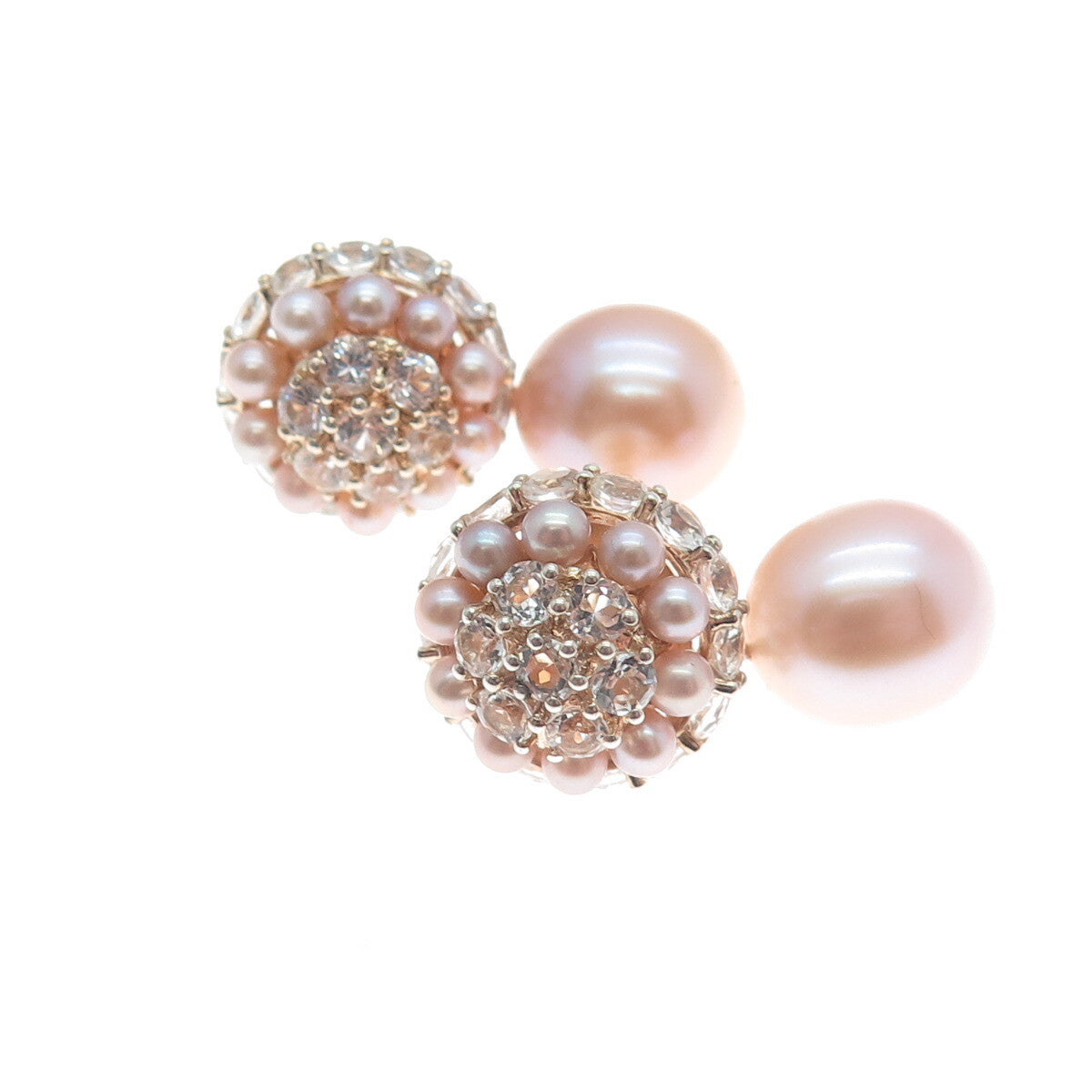 MIMI 925 Sterling Silver & 18K Gold Push Backs Italy Real Pearl & Topaz Earrings