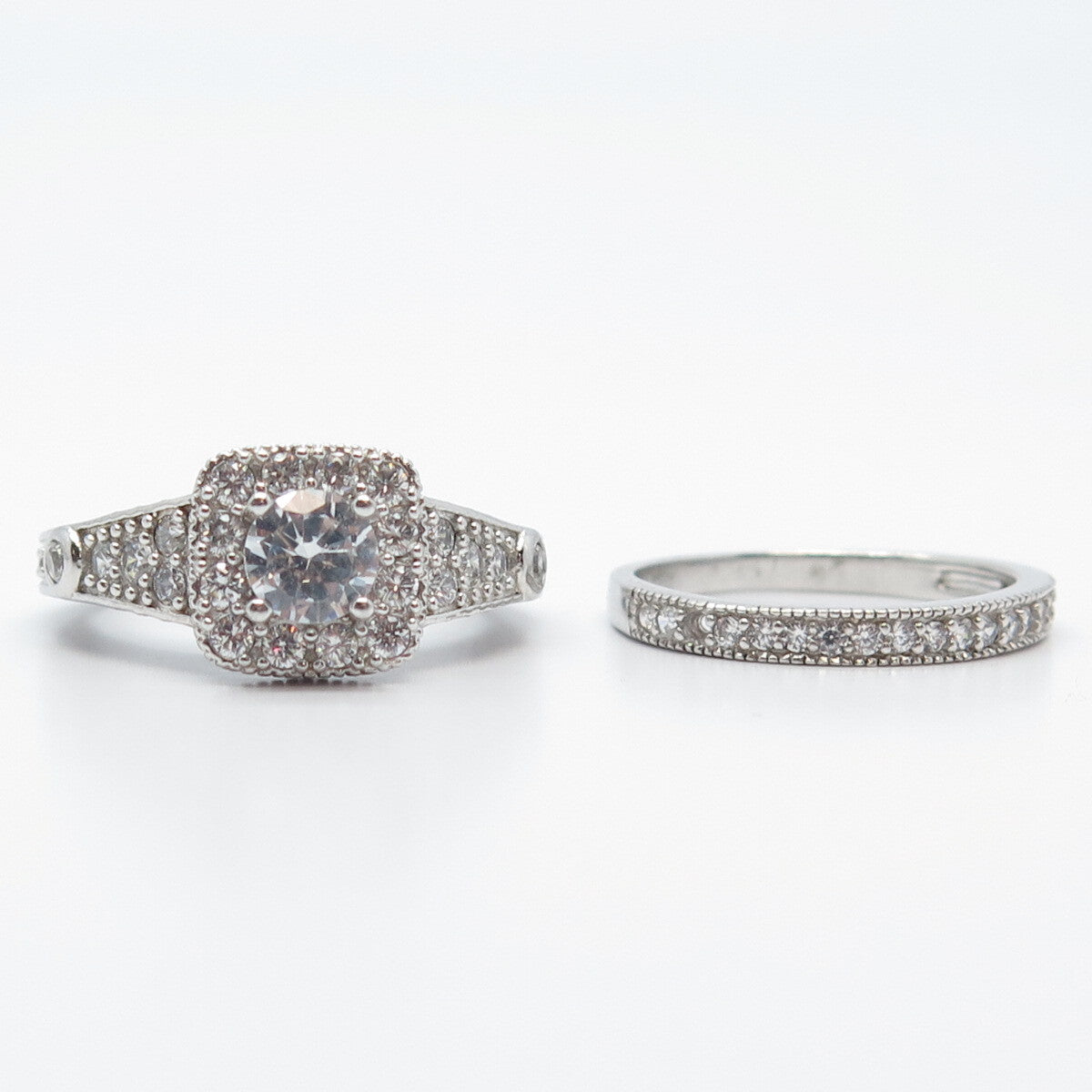 925 Sterling Silver C Z Set of Two Stackable Ring Size 7.25