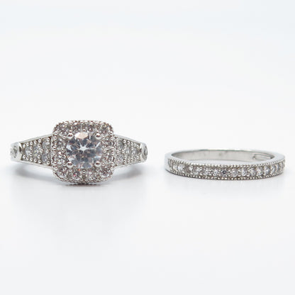 925 Sterling Silver C Z Set of Two Stackable Ring Size 7.25