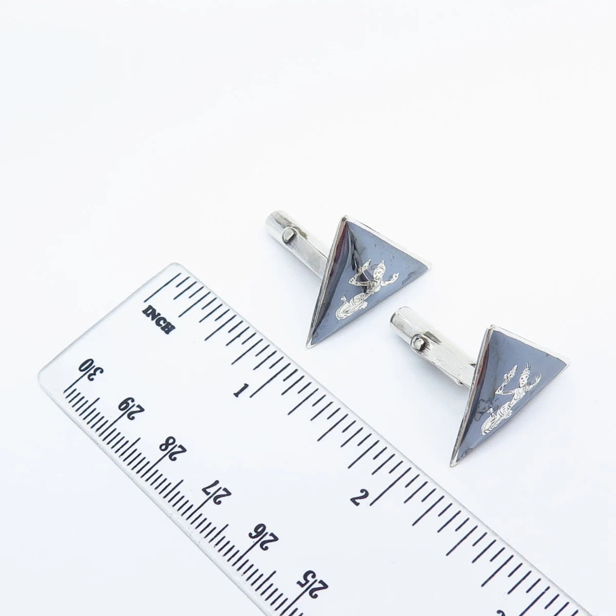 925 Sterling Silver Vintage Siam Niello Hindu Goddess Cufflinks