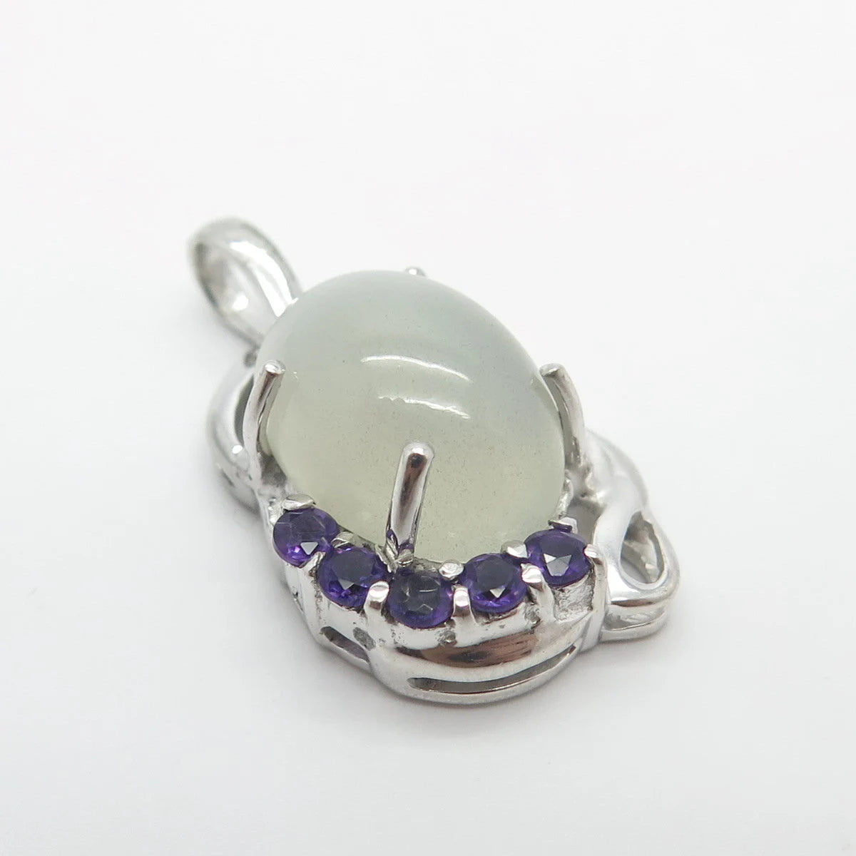 925 Sterling Silver Vintage Real Fiber Optic Cat's Eye & Amethyst Gem Pendant