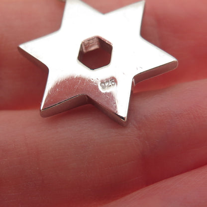 925 Sterling Silver Blue Enamel & C Z Star of David Charm Pendant