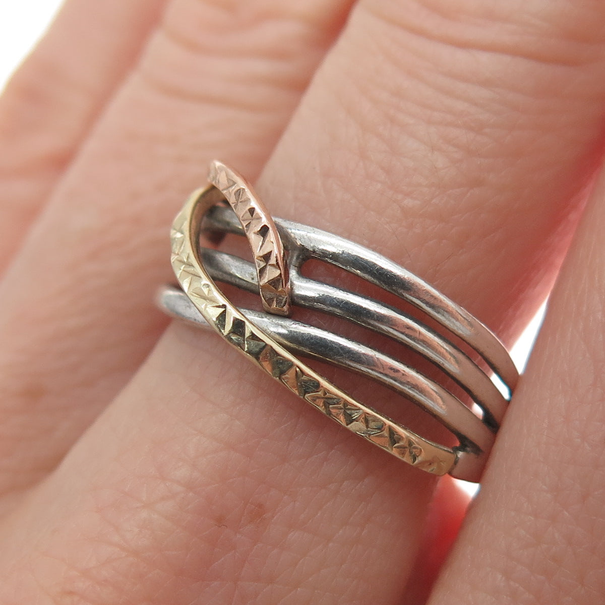 PAGODA PGDA 14K Yellow & Rose Gold Sterling Vintage Crisscross Ring Size 8.25
