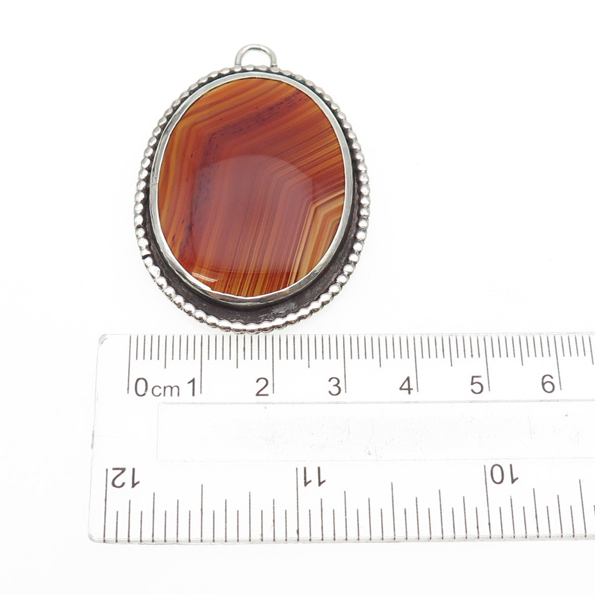 925 Sterling Silver Vintage Real Cabochon Agate Oxidized Pendant