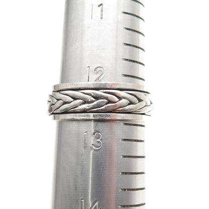 925 Sterling Silver Vintage Braided Oxidized Rotating Band Ring Size 12.75