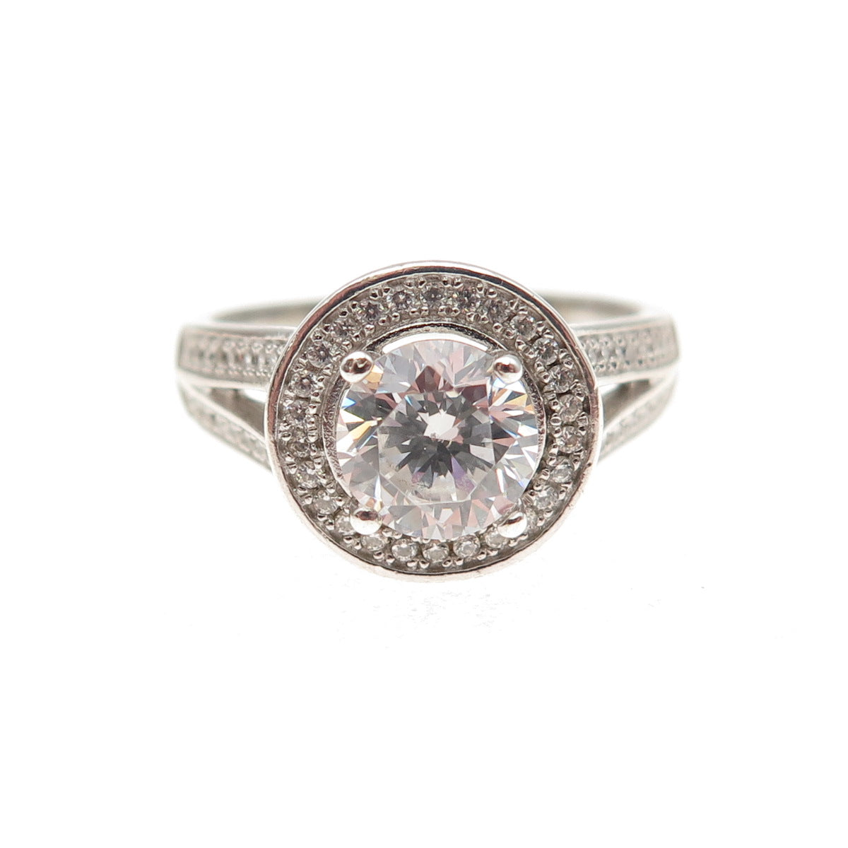 925 Sterling Silver Round-Cut C Z Engagement Ring Size 8