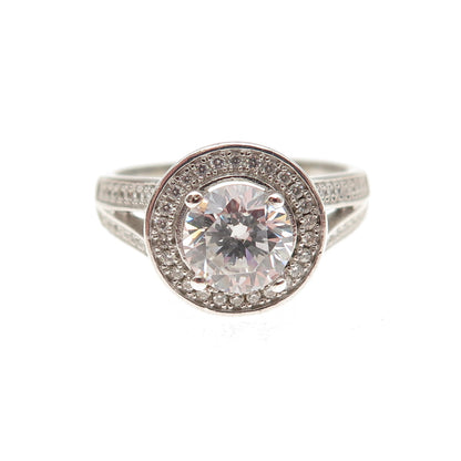 925 Sterling Silver Round-Cut C Z Engagement Ring Size 8