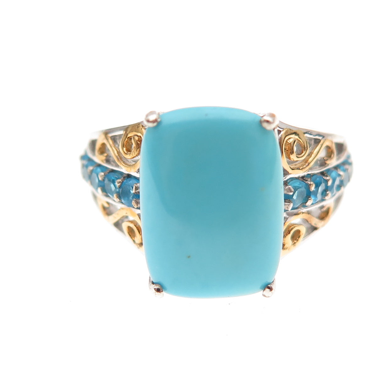 Chuck Clemency 925 Sterling Silver 2-Tone Real Turquoise Apatite Ring Size 8.25