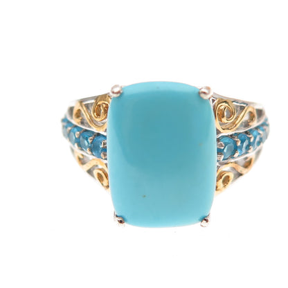 Chuck Clemency 925 Sterling Silver 2-Tone Real Turquoise Apatite Ring Size 8.25
