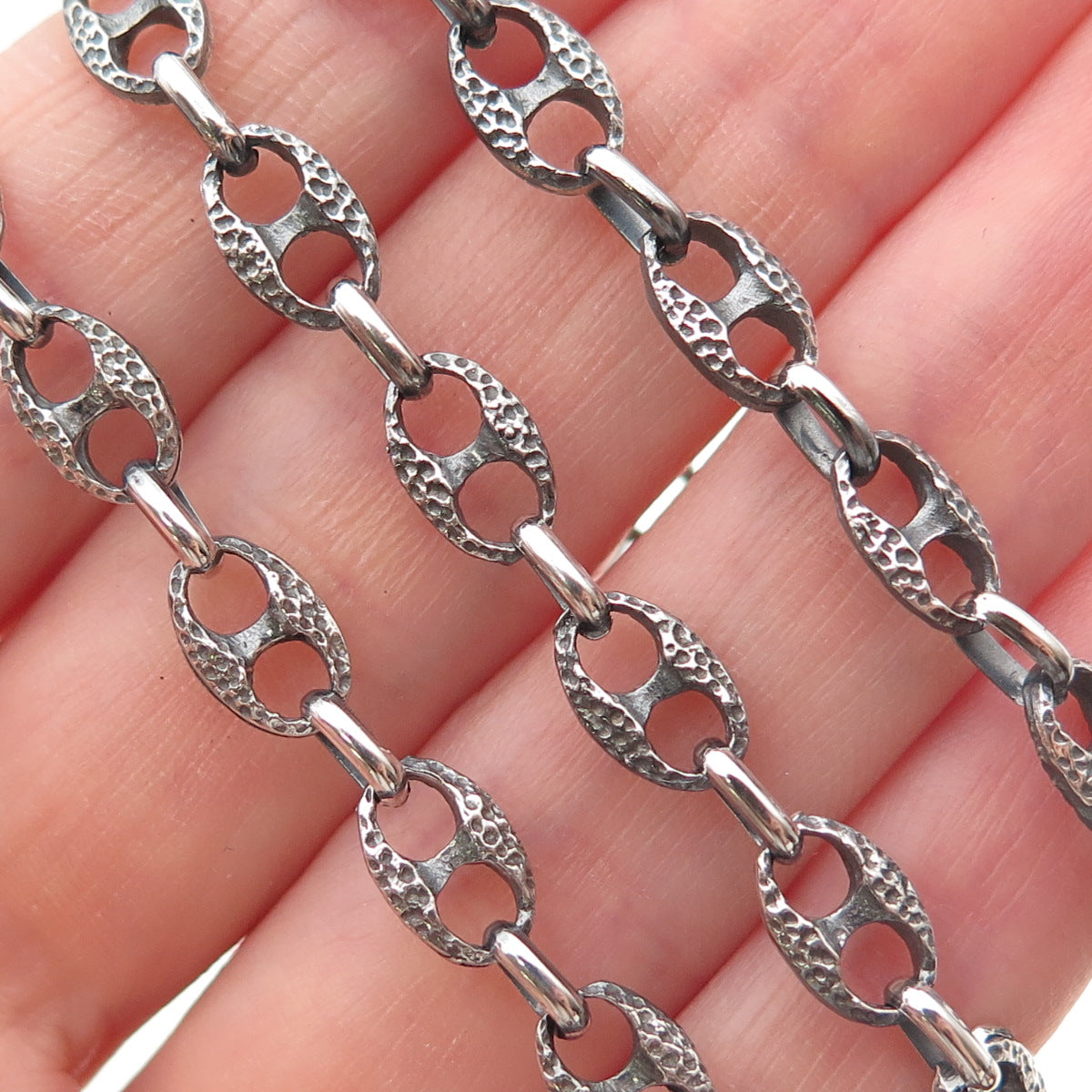 925 Sterling Silver Vintage Italy Oxidized Anchor Mariner Chain Necklace 32"
