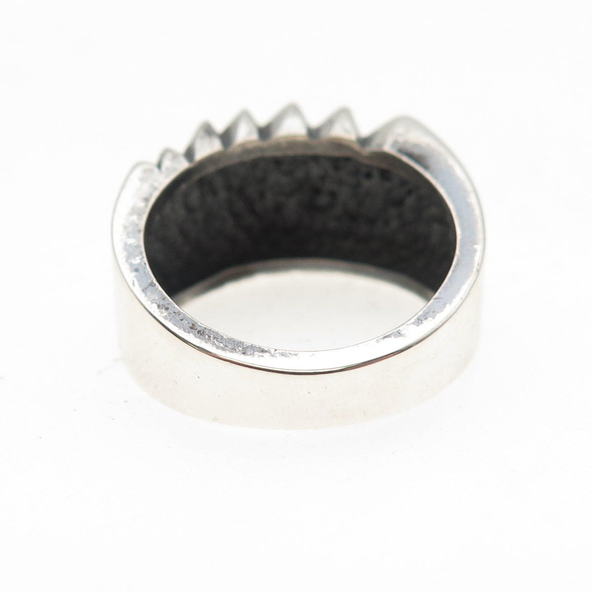 925 Sterling Silver Vintage Modernist Ribbed Oxidized Ring Size 7.75
