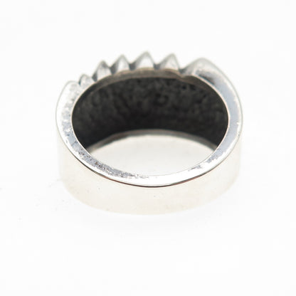 925 Sterling Silver Vintage Modernist Ribbed Oxidized Ring Size 7.75