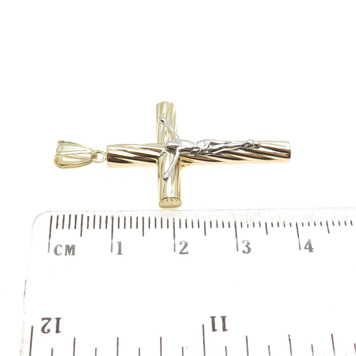 14K Yellow & White Gold Crucifix Cross Religious Charm Pendant