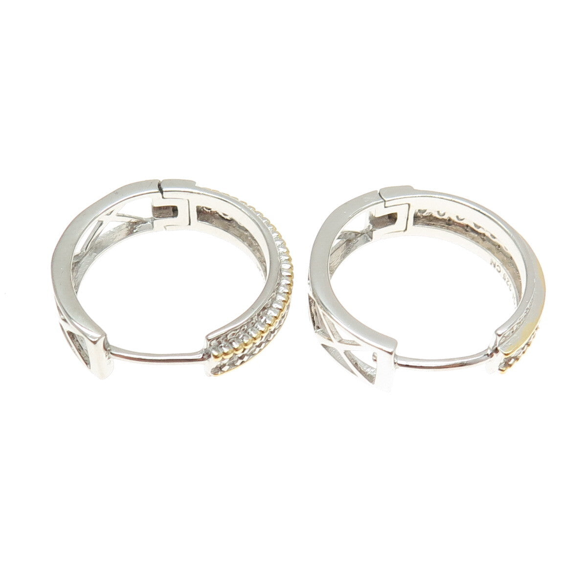 925 Sterling Silver 2-Tone Round-Cut Shaped C Z Huggie Earrings