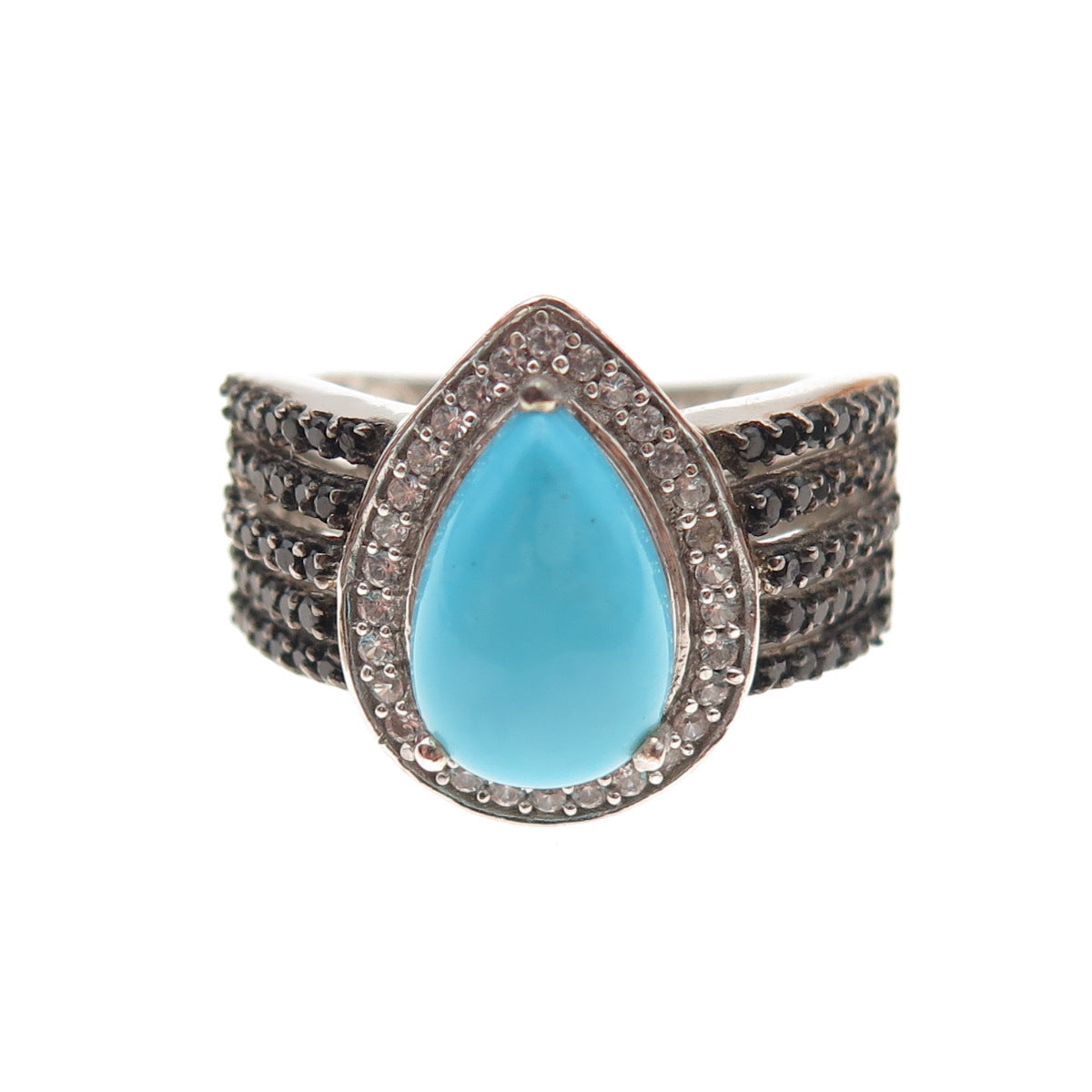 Chuck Clemency 925 Sterling Silver Real Turquoise Topaz & Spinel Ring Size 8.25