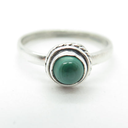 925 Sterling Silver Vintage Real Cabochon Malachite Ring Size 5.75