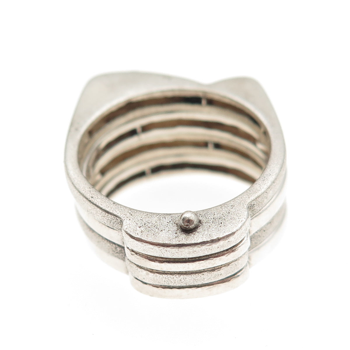 925 Sterling Silver Vintage Round-Cut C Z Modernist 4-Row Folding Ring Size 8.25