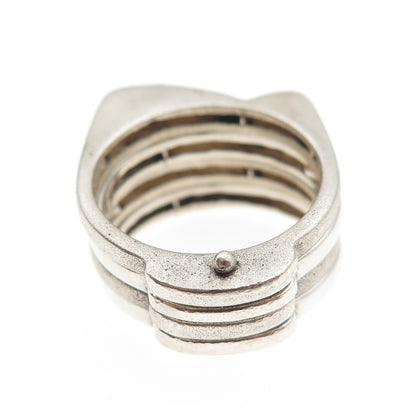 925 Sterling Silver Vintage Round-Cut C Z Modernist 4-Row Folding Ring Size 8.25
