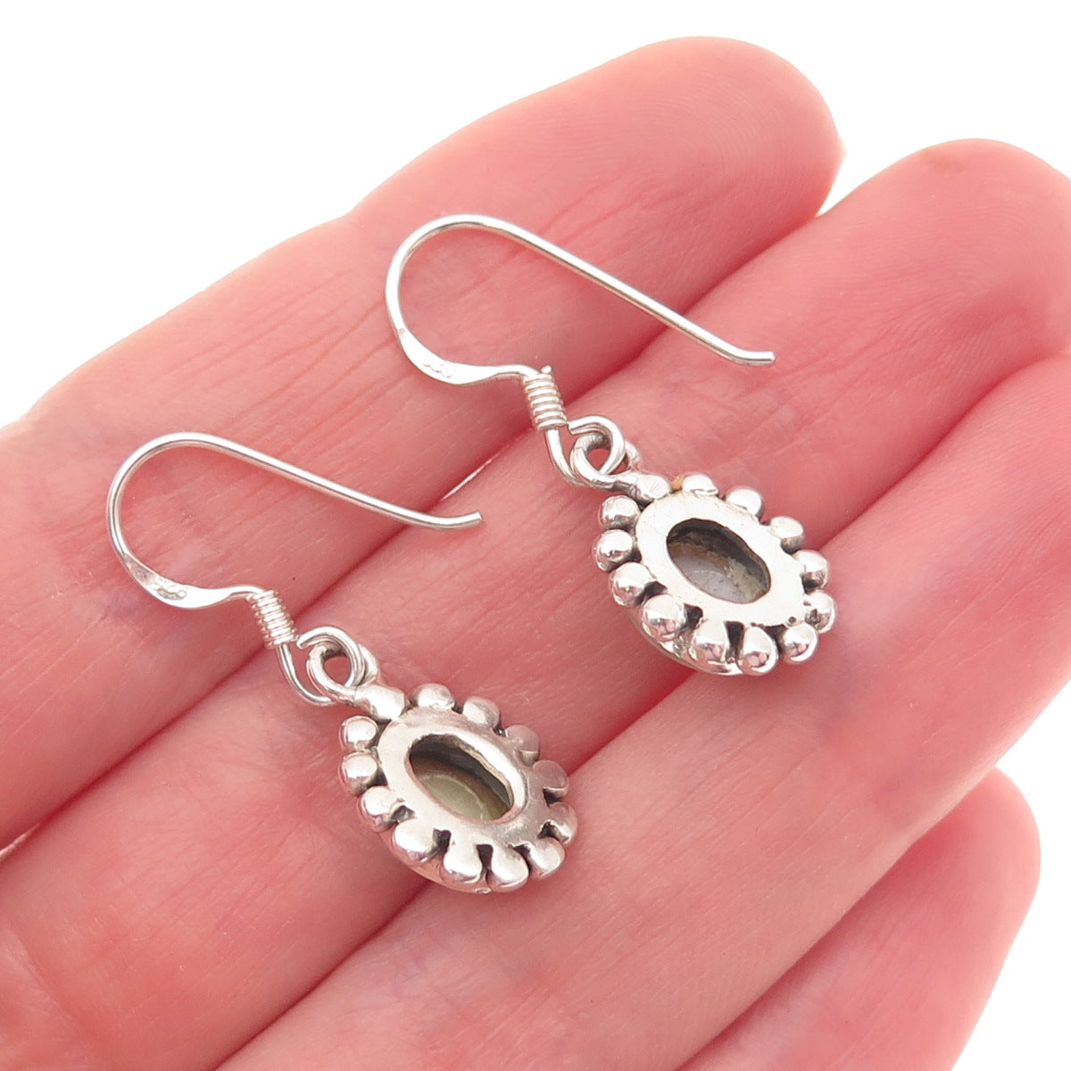 925 Sterling Silver Vintage Real MOP Beaded Dangle Earrings